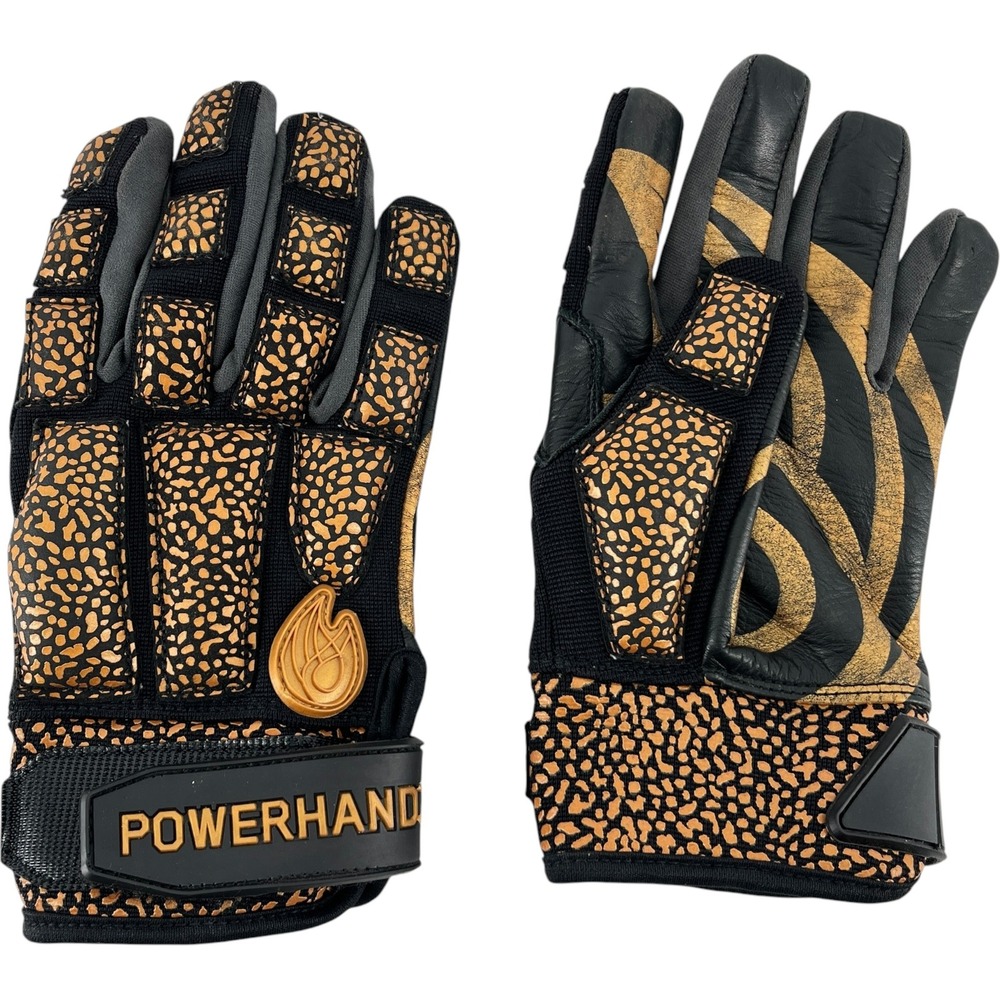 Powerhandz Anti-Grip Athletic Training Gloves Youth Black Gold Weighted Leather